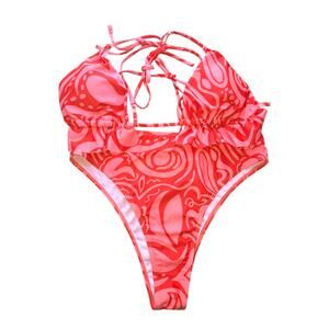 Rubylishious 
Women's high waisted bikini set top and bottoms orange and red 
La
